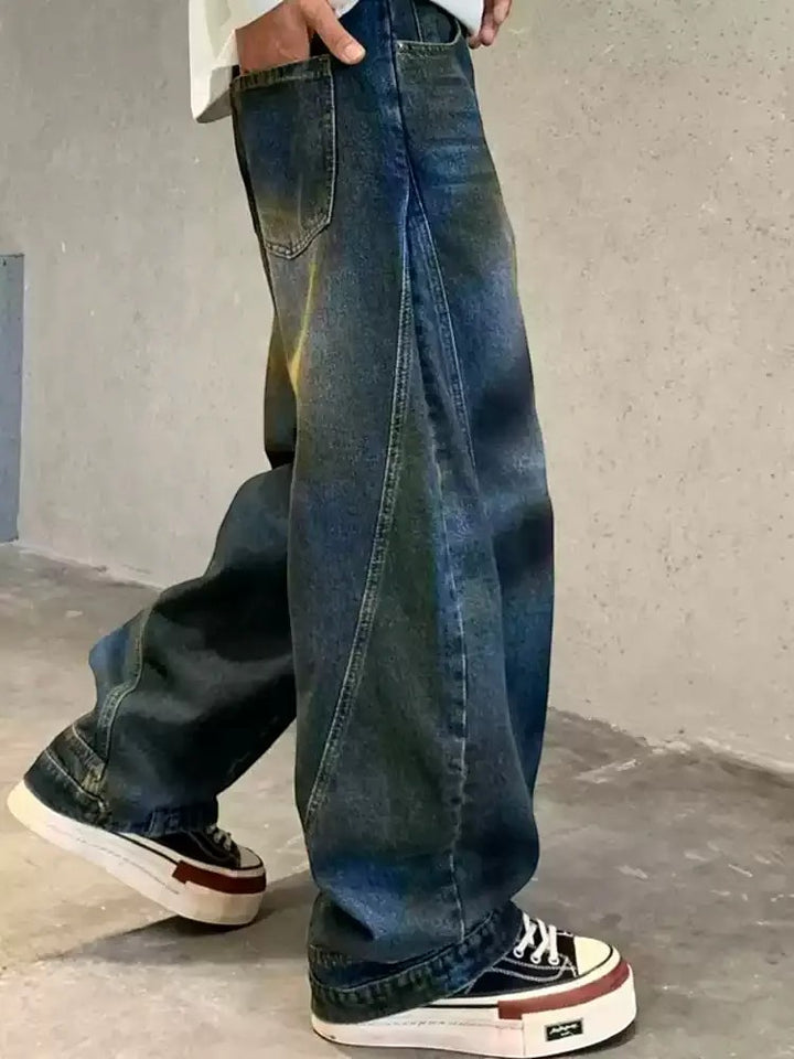 Back view of Classic Vintage Washed Baggy Jeans