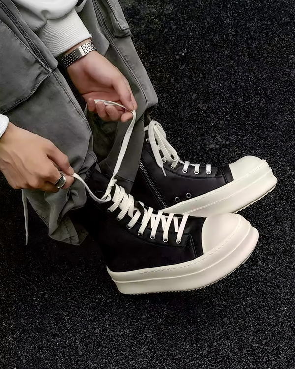 STEP BLOCK SH009 Men's Black & White High-Top Minimalist Streetwear shoes