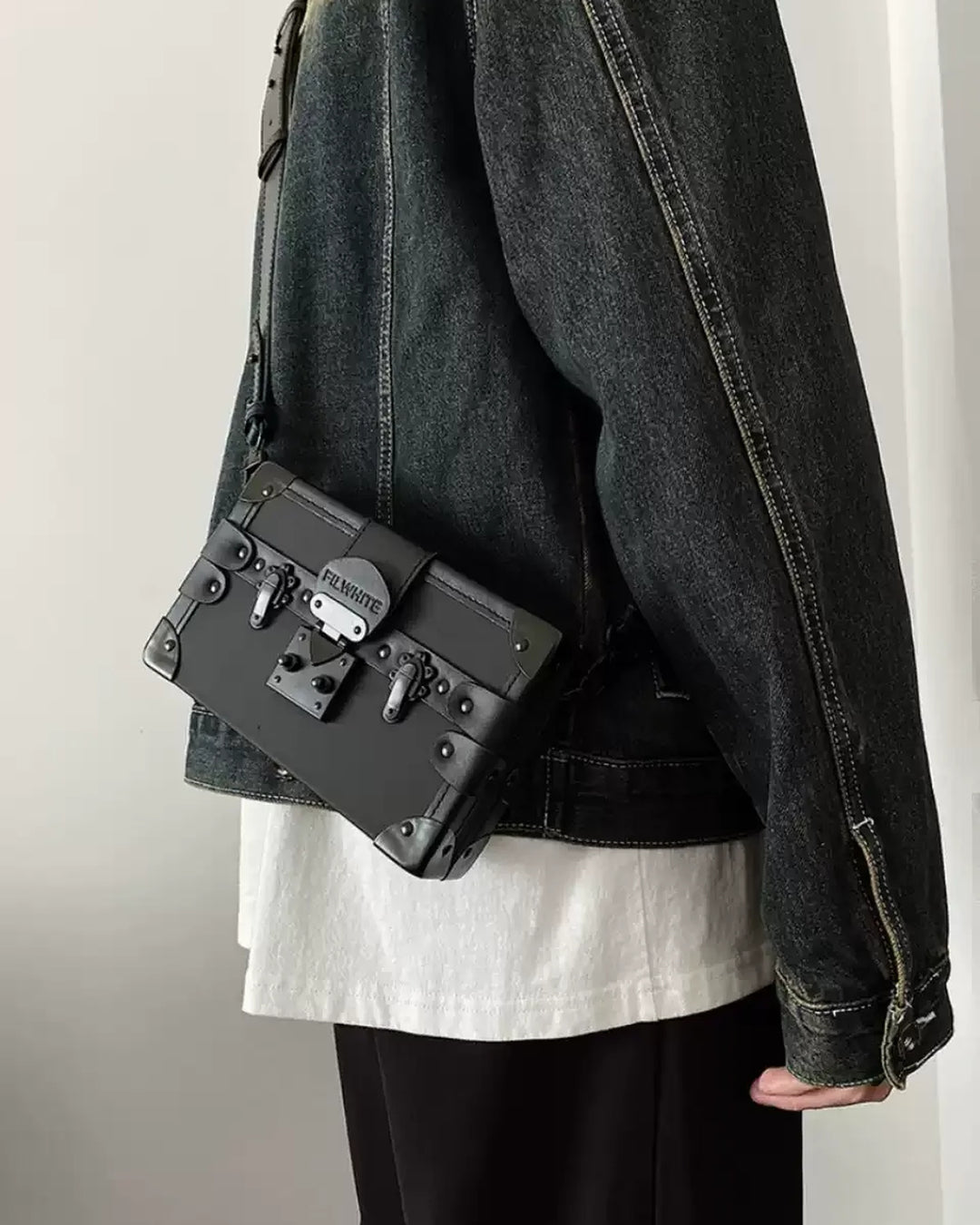 Lifestyle styling view of Gothic Boxy Black Crossbody and Shoulder Bag