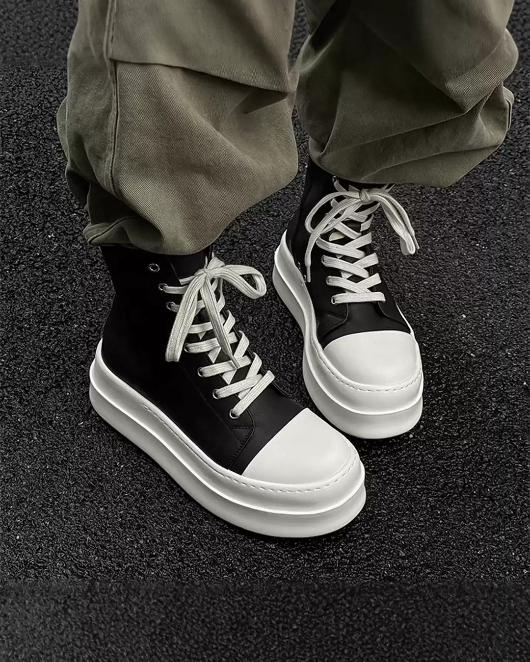 Back view of Black and White High-Top Minimalist Shoes