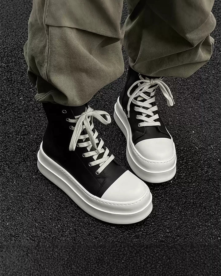 Back view of Black and White High-Top Minimalist Shoes