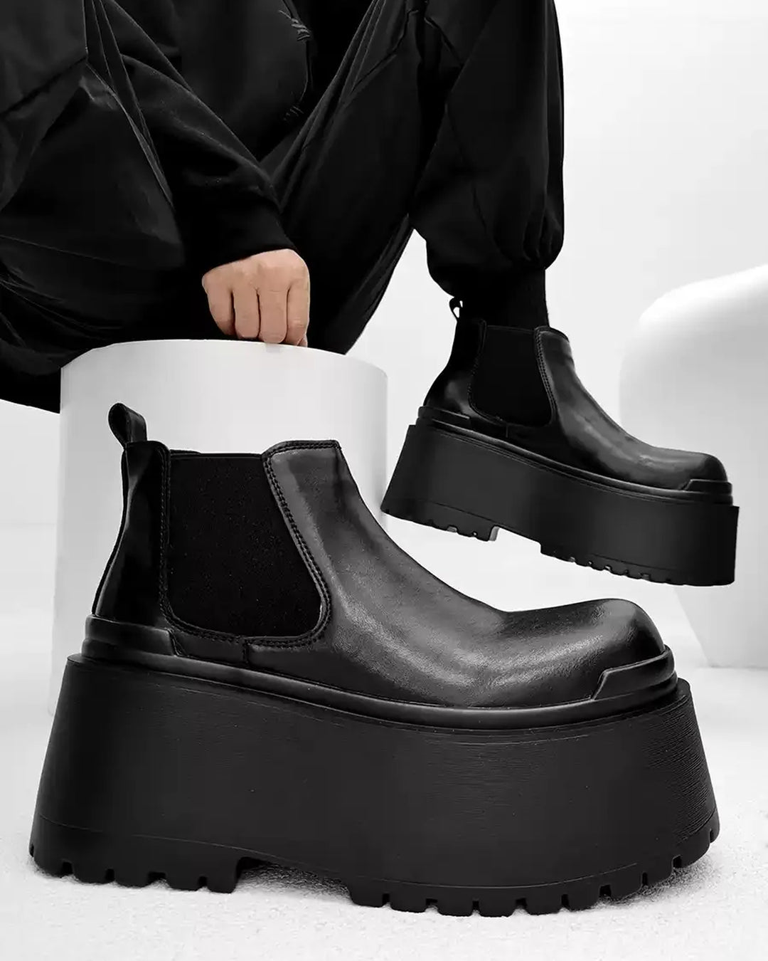 Additional product image of Black Leather Chunky Platform Chelsea Shoes