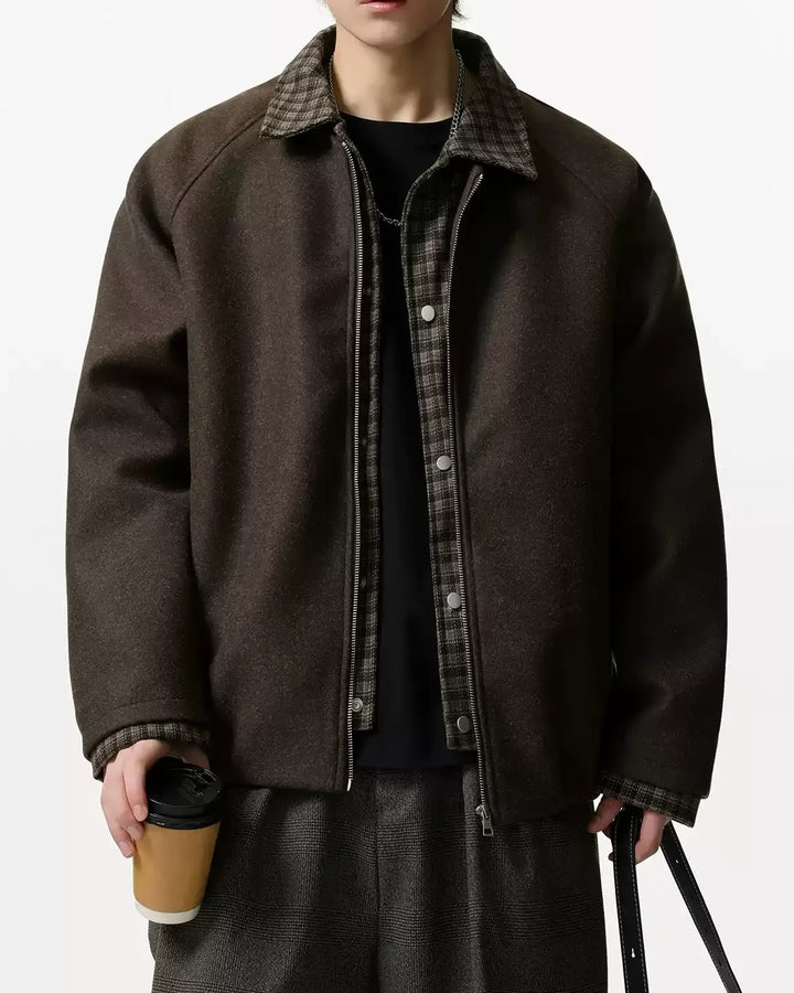 Additional product image of Plaid Contrast Lined Stand Collar Oversized Workwear Jacket