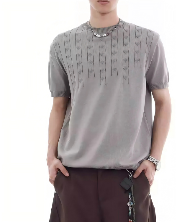 STEP BLOCK MT508 Men's Cable Knit Oversized Streetwear tshirt