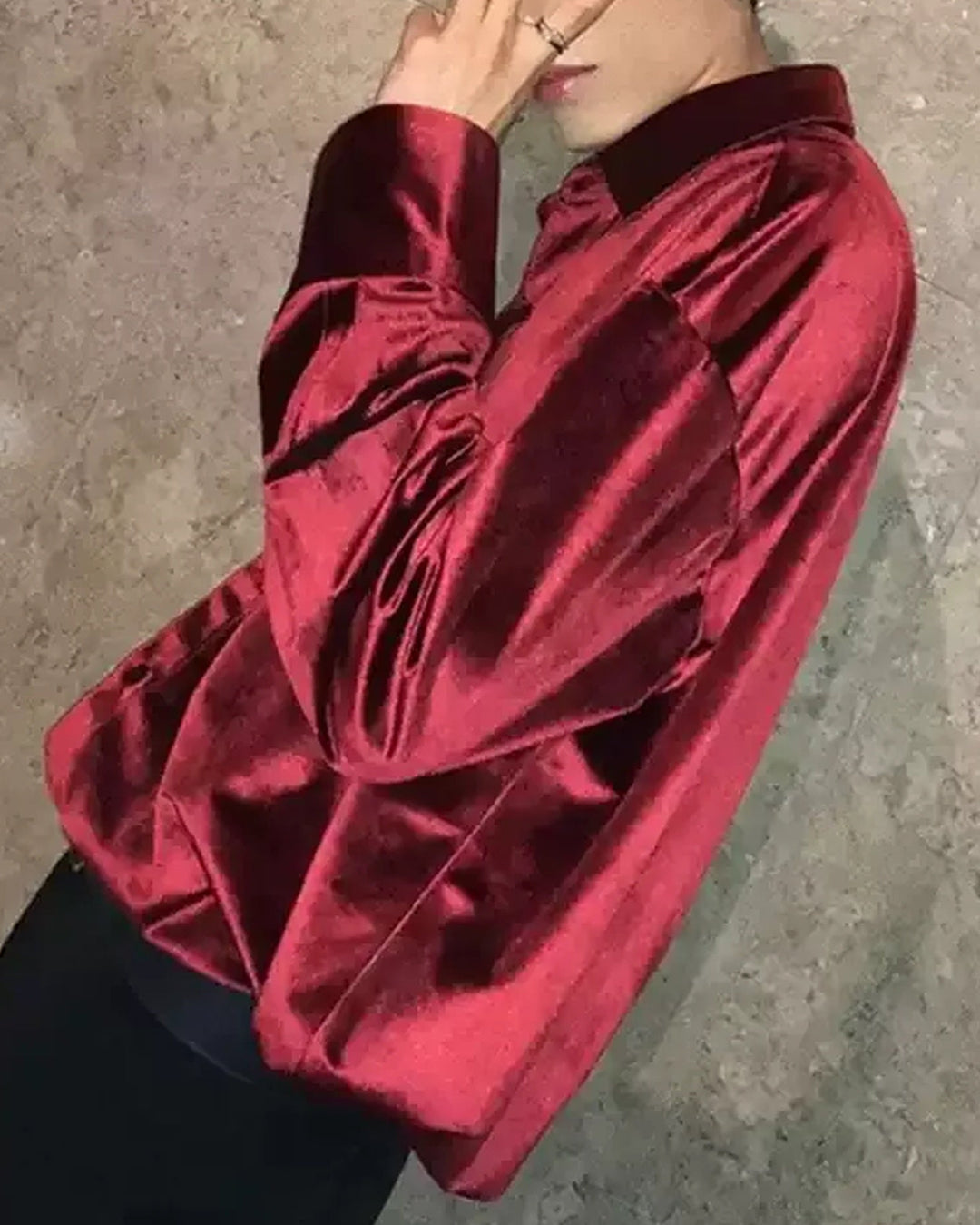 Close-up detail of Velvet Button-Up Shirt
