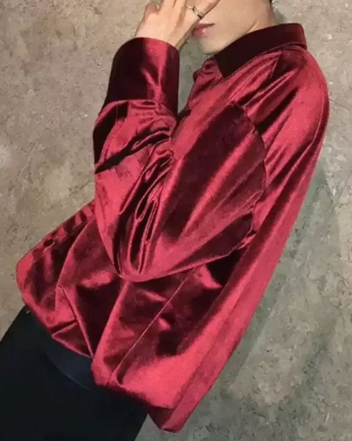 Close-up detail of Velvet Button-Up Shirt