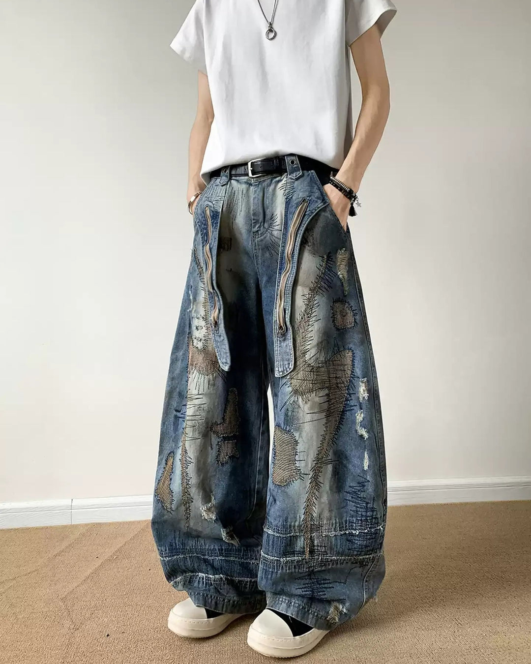Distressed Graffiti Baggy Jeans