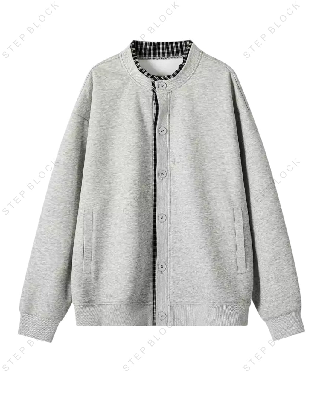 STEP BLOCK ST002 Contrast Collar Oversized Knit Cardigan