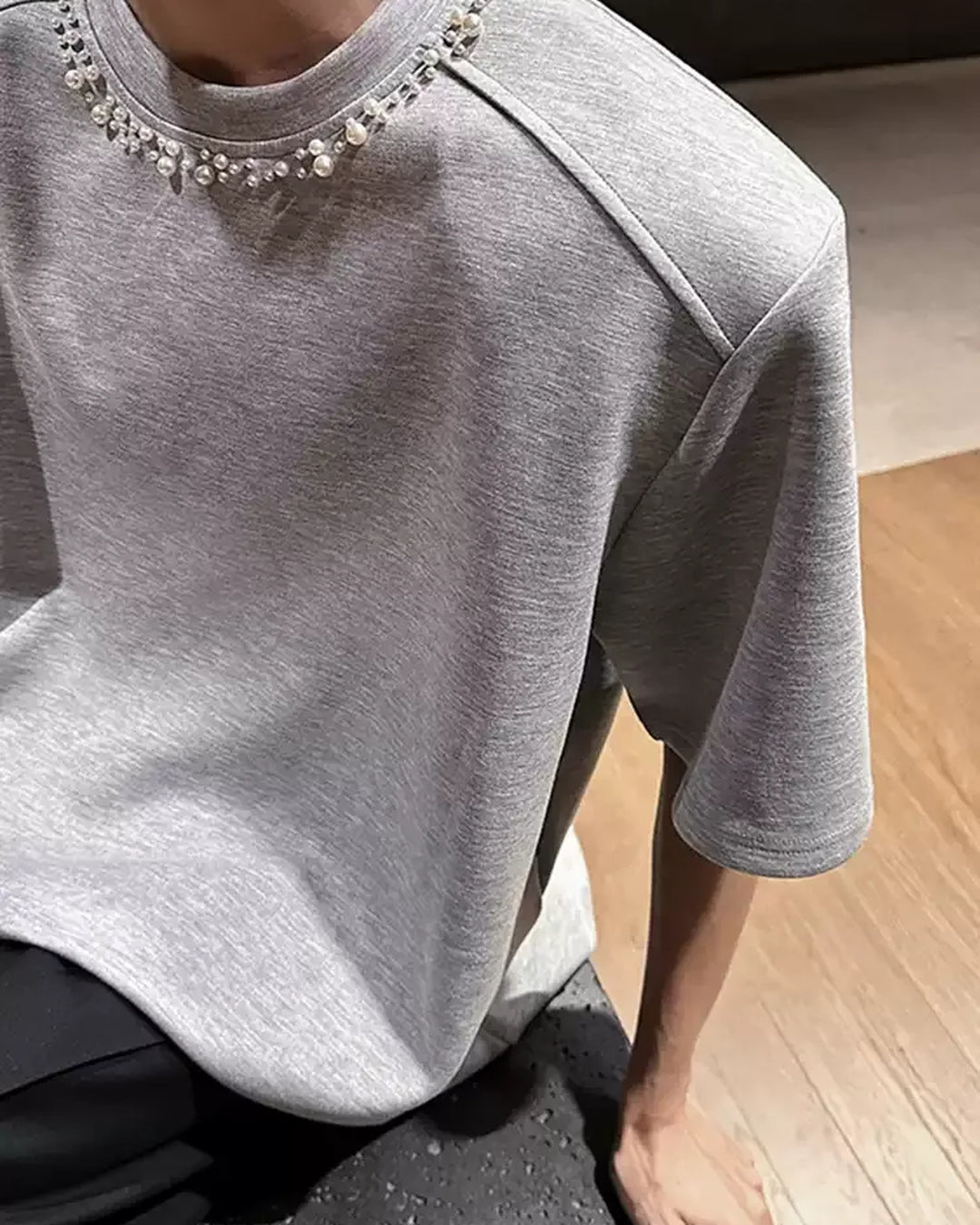 Additional product image of Oversized T-Shirt with Chain Neck Detail