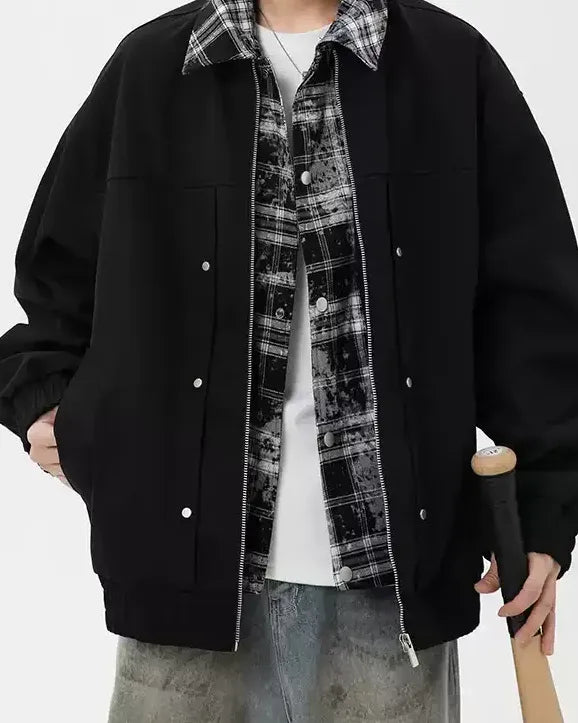 Additional product image of Plaid Lined Stand Collar Oversized Workwear Jacket