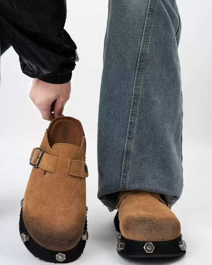 Additional product image of Beige Suede Chunky Platform Clogs Shoes