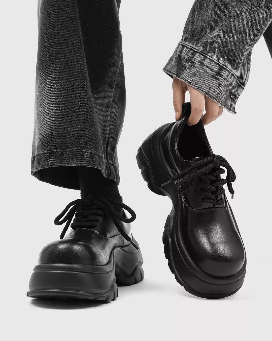 Additional product image of Black Leather Chunky Platform Shoes
