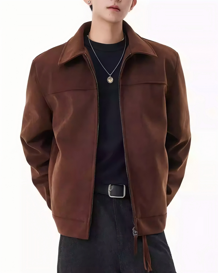 STEP BLOCK ST026 Washed Suede-Like Stand Collar Oversized Workwear Jacket