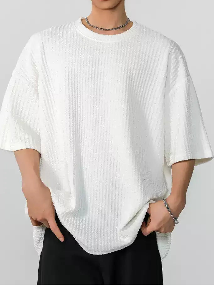 Side view of Ribbed Crew Neck Oversized T-Shirt