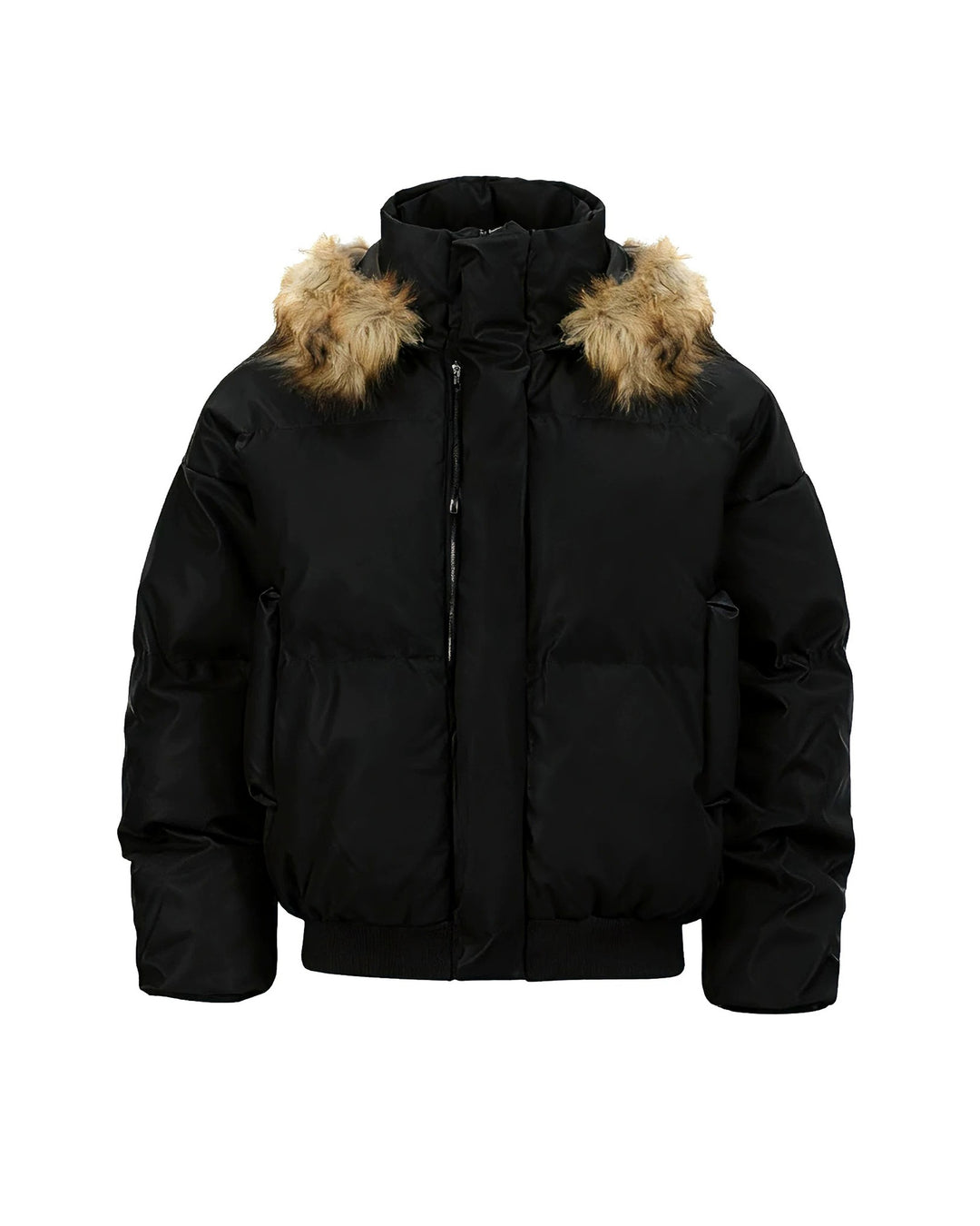 Back view of Oversized Fur Hooded Puffer Jacket