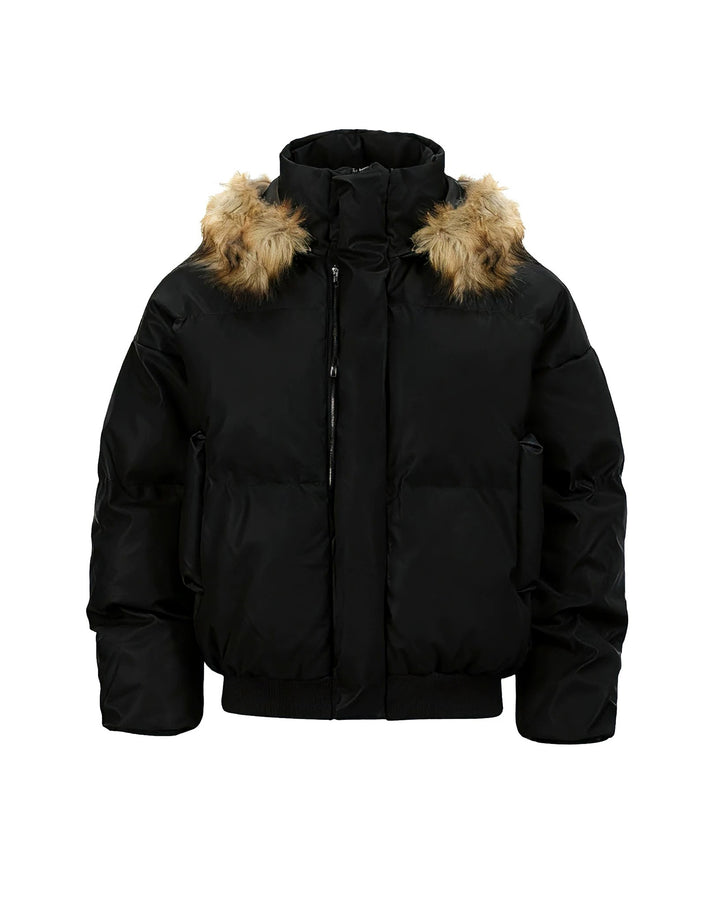 Back view of Oversized Fur Hooded Puffer Jacket