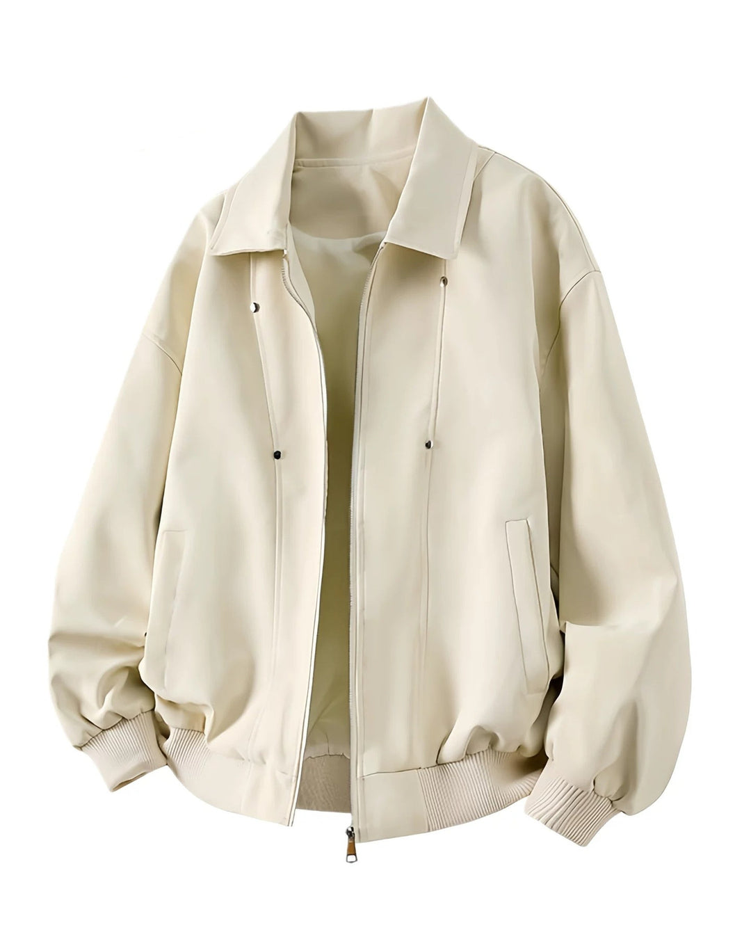Back view of Minimalist Stand Collar Oversized Bomber Jacket