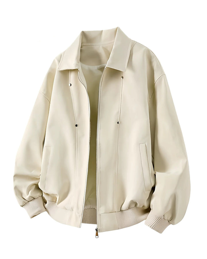 Back view of Minimalist Stand Collar Oversized Bomber Jacket