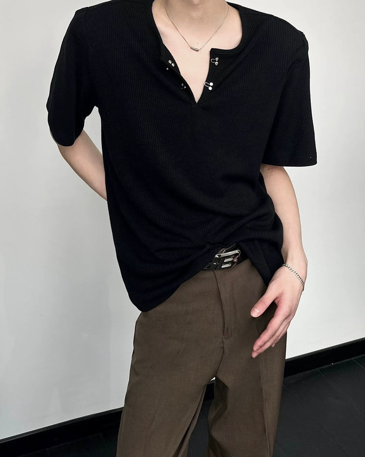 Additional product image of Ribbed V-Neck Oversized T-Shirt
