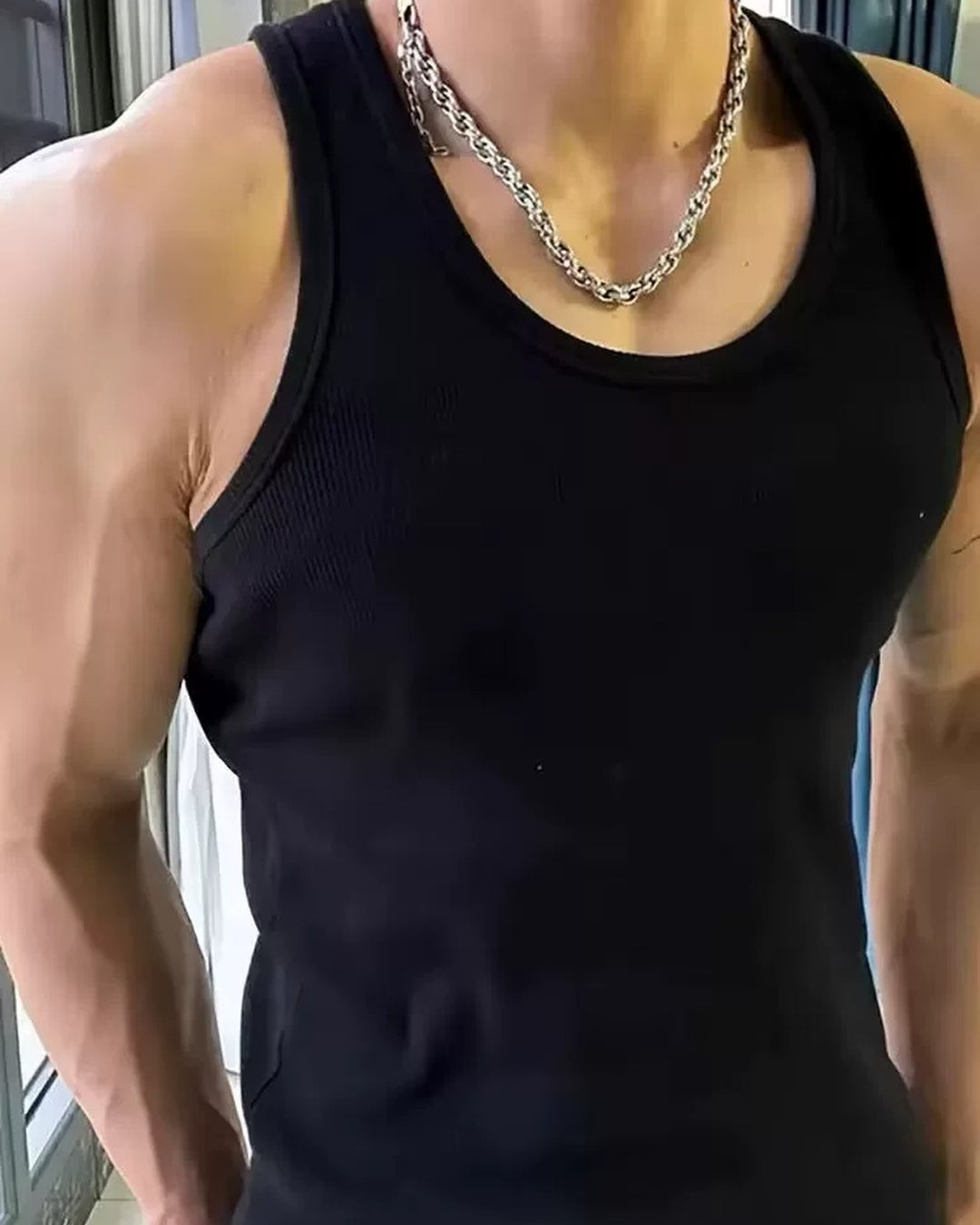 Front view of Ribbed Knit Slim Fit Tank Top