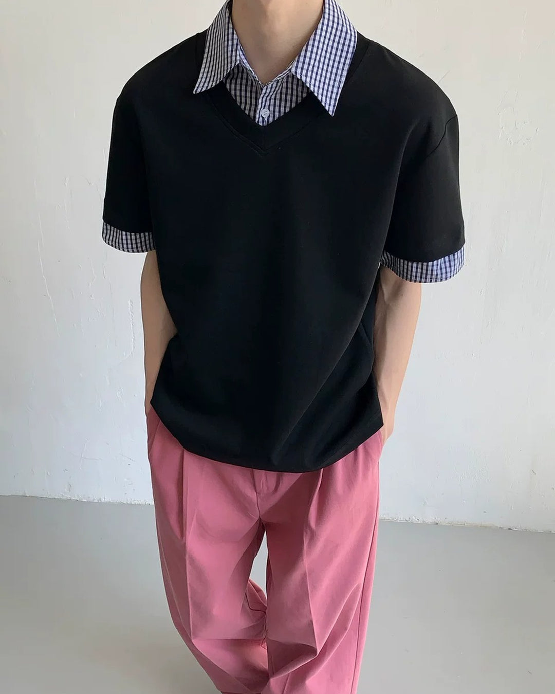Additional product image of Layered Plaid Trim T-Shirt