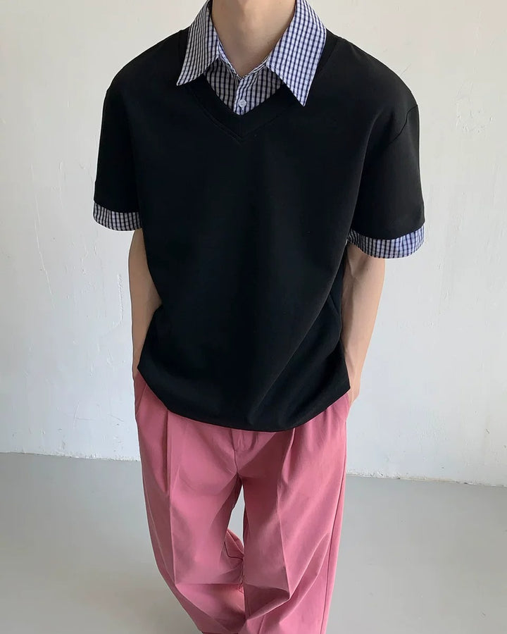 Additional product image of Layered Plaid Trim T-Shirt
