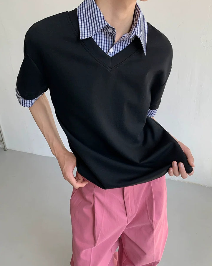 Additional product image of Layered Plaid Trim T-Shirt