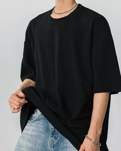 Close-up detail of Ribbed Crew Neck Oversized T-Shirt