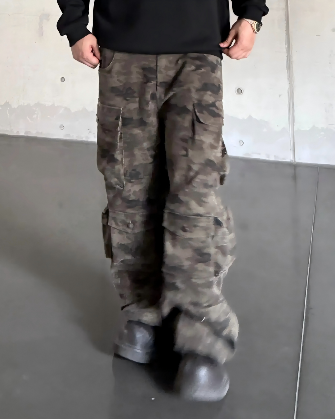 STEP BLOCK MT034 vintage camouflage multi-pocket baggy cargo pants