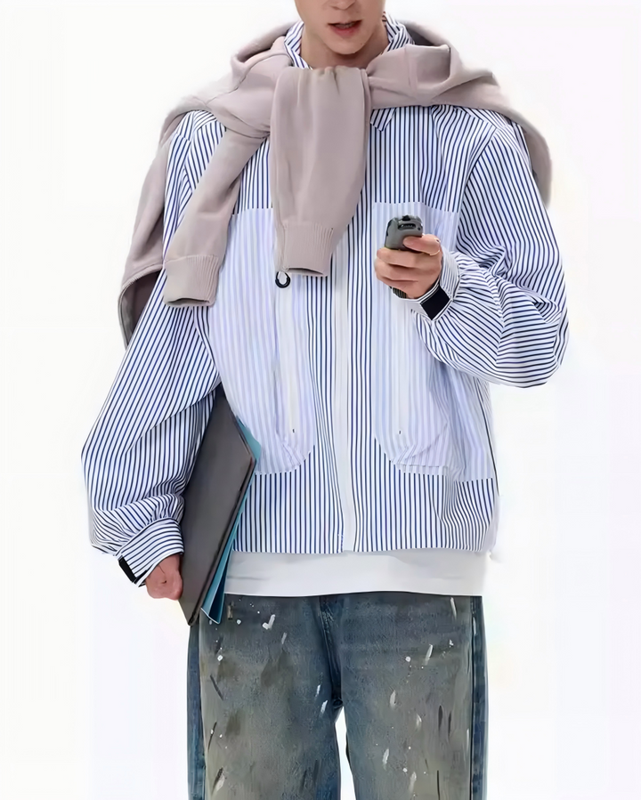 STEP BLOCK ST1009 Striped Zip-Up Overshirt