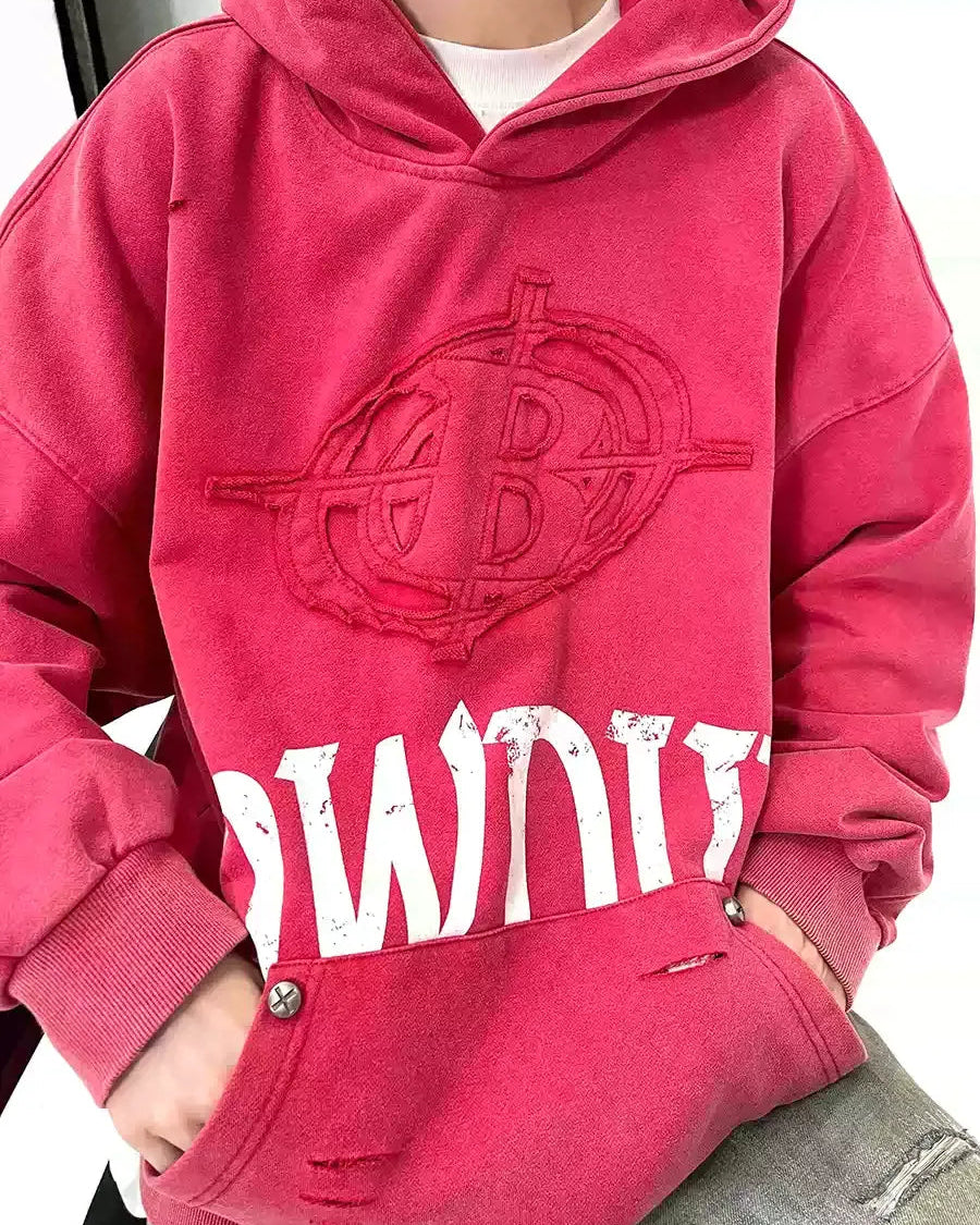Front view of Graphic Distressed Oversized Hoodie