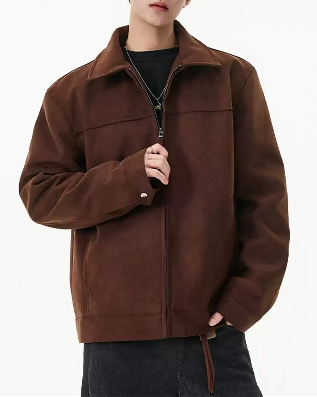 Additional product image of Washed Suede-Like Stand Collar Oversized Workwear Jacket