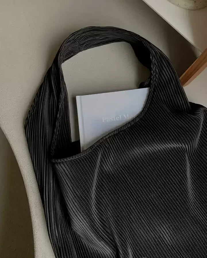 Lifestyle styling view of Oversized Black Woven Tote and Shoulder Bag