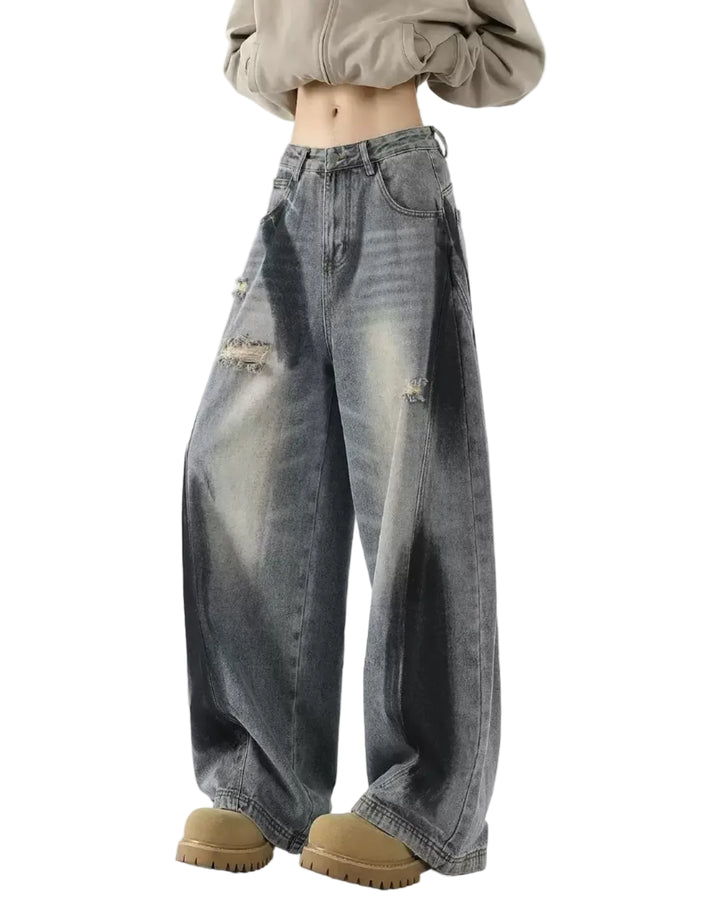 Patchwork Distressed Baggy Jeans