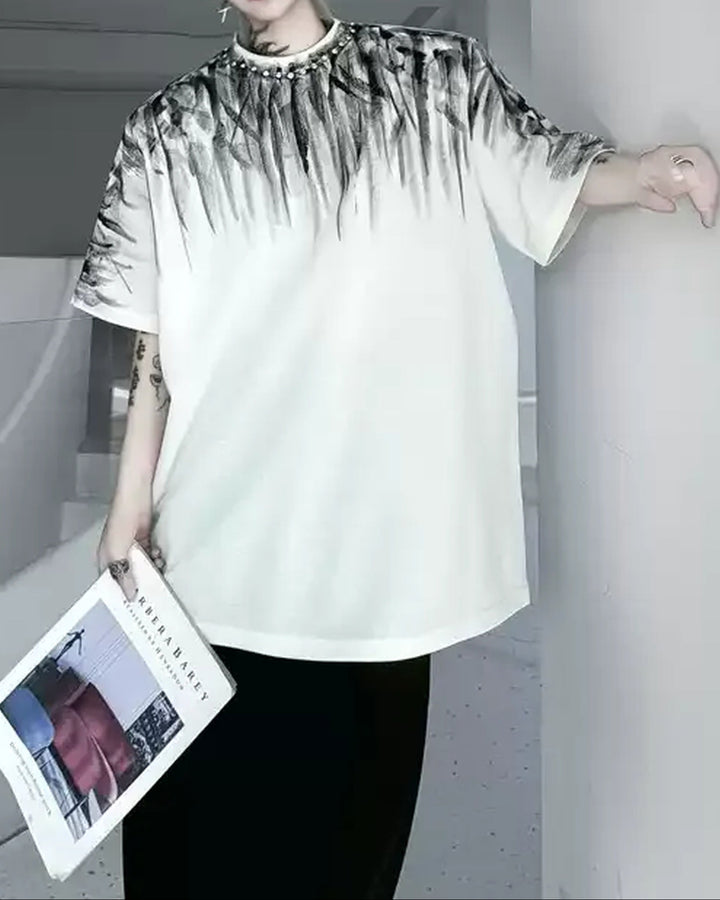 Close-up detail of Black and White Gradient Print Oversized T-Shirt