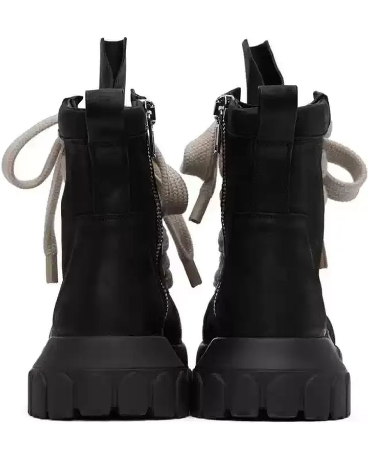 Close-up sole detail of Black and Beige Chunky Platform High-Top Shoes