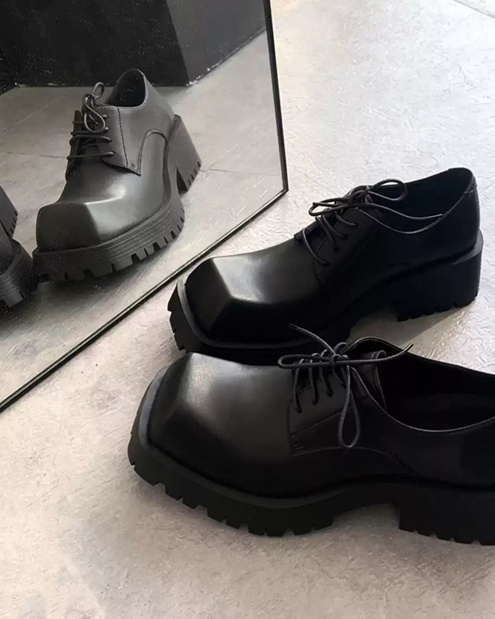 Additional product image of Black Leather Chunky Platform Gothic Shoes
