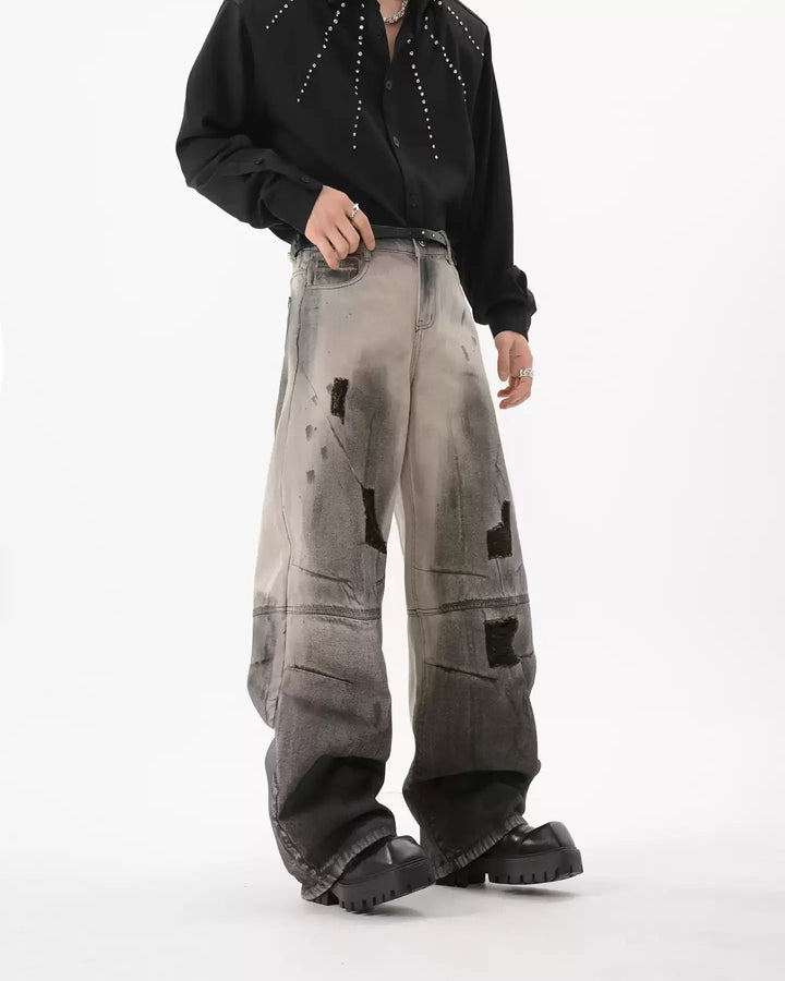 Additional product image of Black Patch Distressed Baggy Jeans