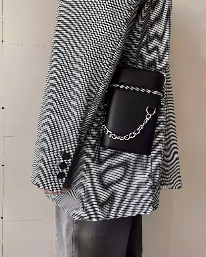 STEP BLOCK Ac077 Mini Vertical Crossbody Bag with Chain Detail