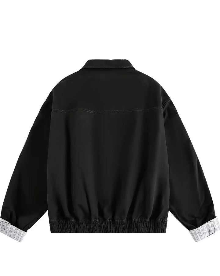 Lifestyle styling view of Contrast Cuff Minimalist Zip-Up Workwear Harrington Jacket
