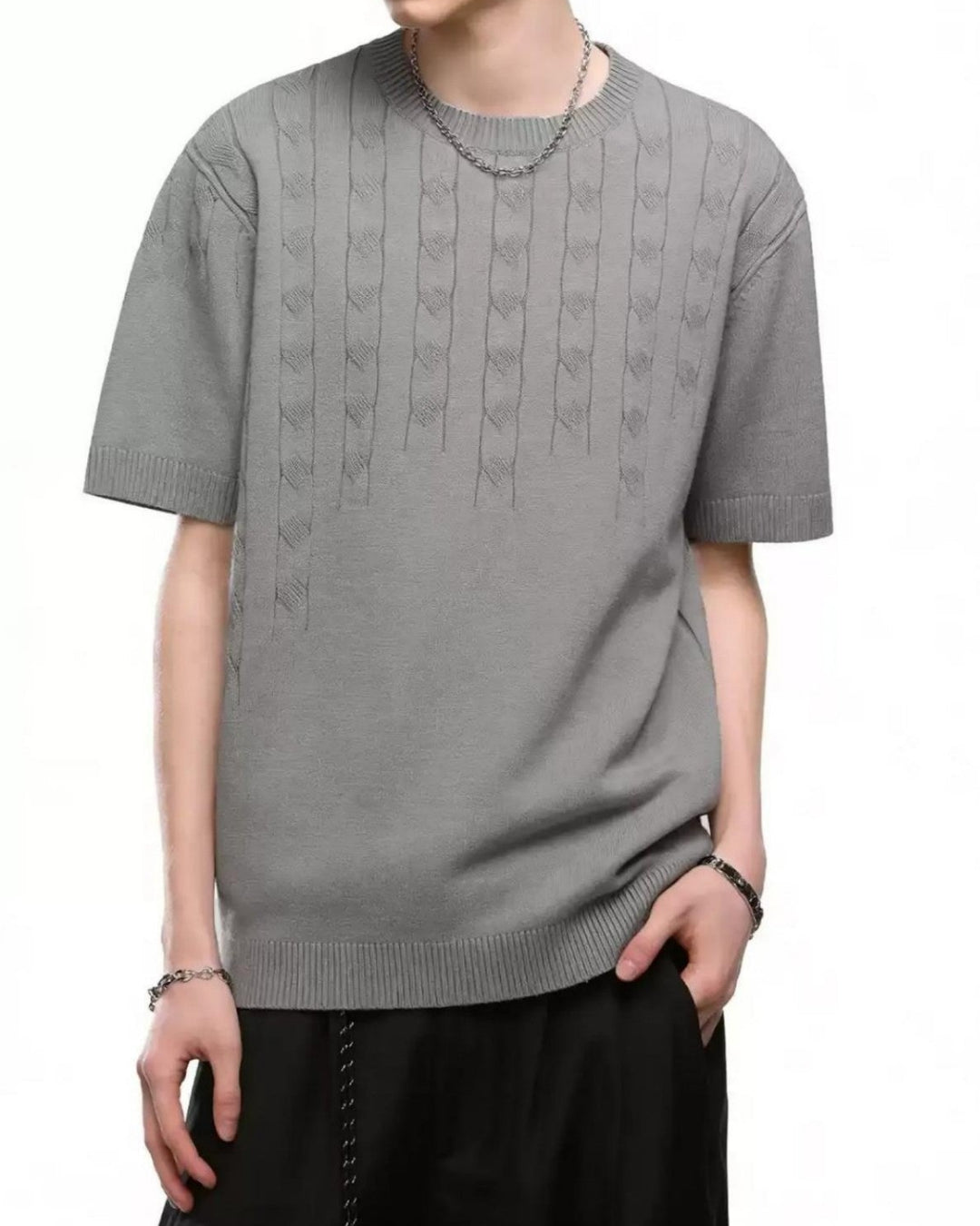 Back view of Cable Knit Oversized T-Shirt