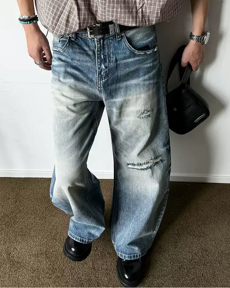 Additional product image of Light Wash Distressed Baggy Jeans
