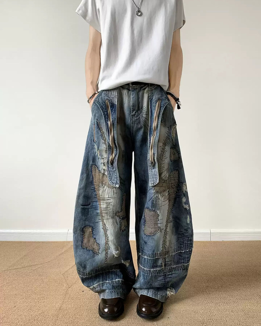 Distressed Graffiti Baggy Jeans