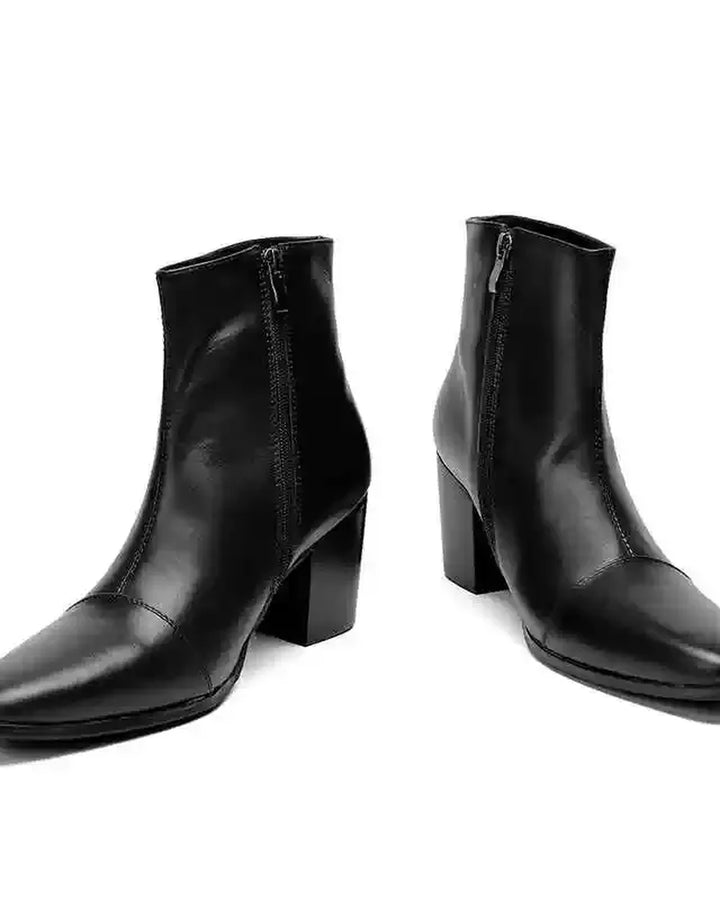 Back view of Black Leather Gothic Chunky Heel Shoes