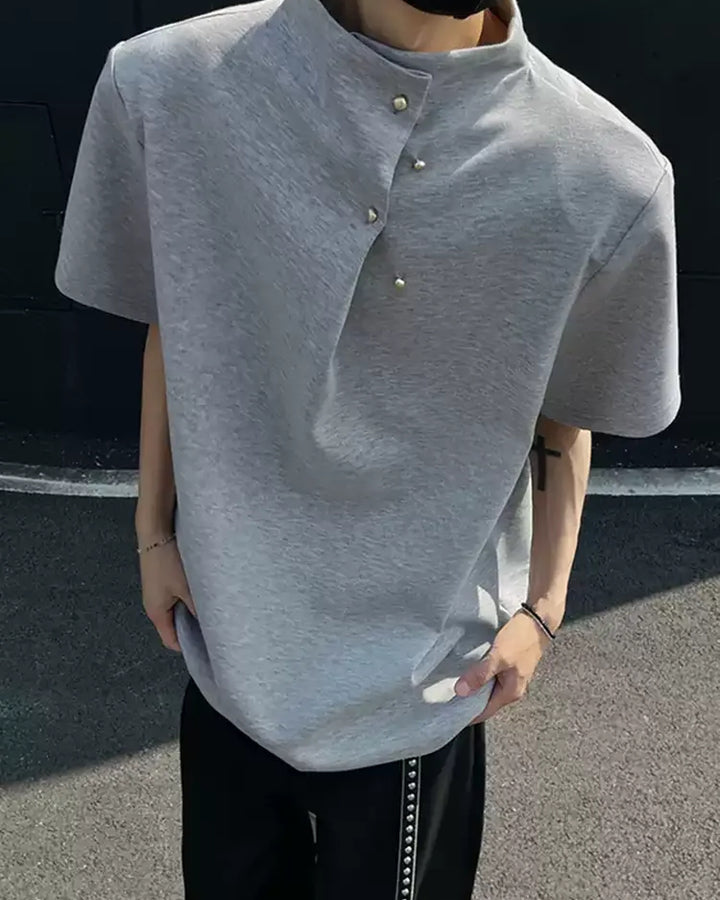 Additional product image of Asymmetric Button Collar Oversized T-Shirt