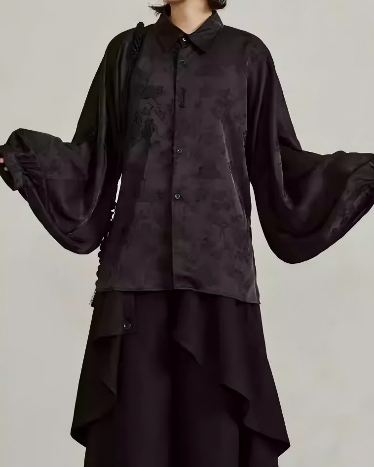 STEP BLOCK MT546 Jacquard Pattern Loose-Fit Shirt