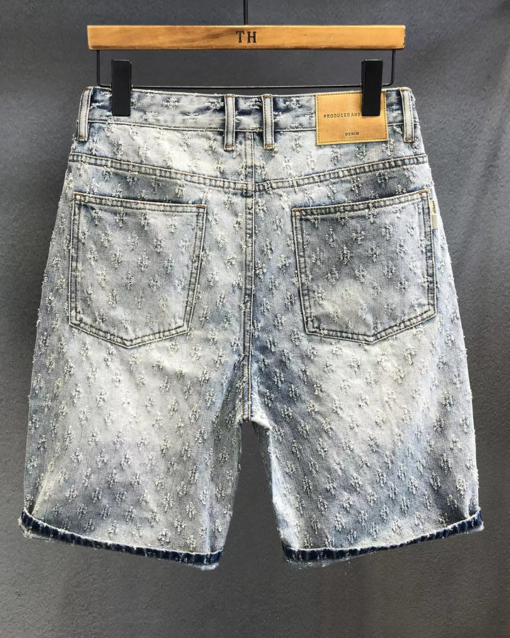 Side view of Washed Wide Leg Denim Shorts