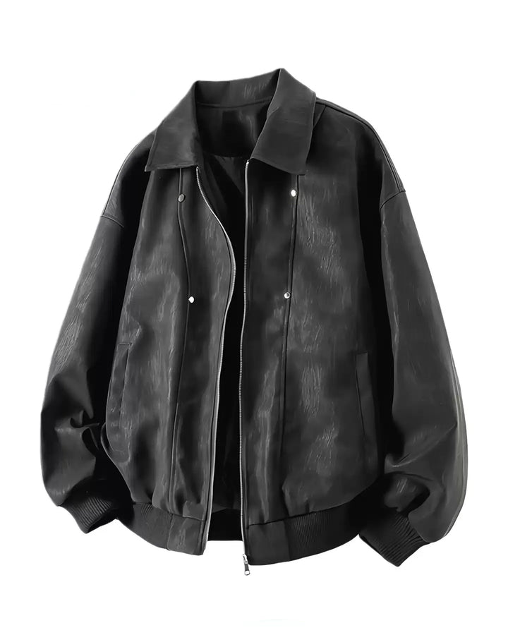 Lifestyle styling view of Minimalist Stand Collar Oversized Bomber Jacket