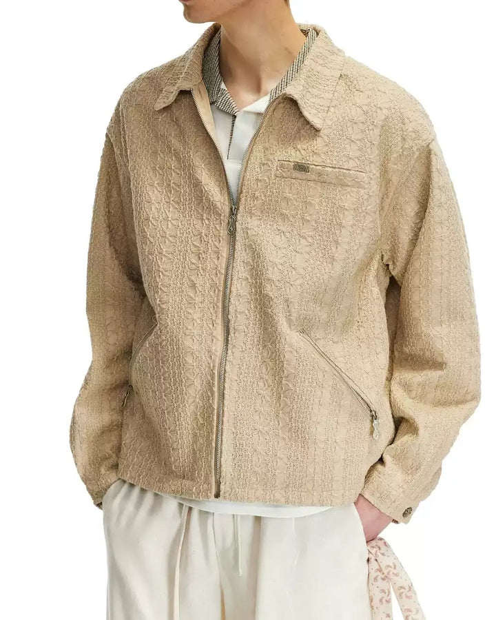 Side view of Textured Camp Collar Harrington Jacket