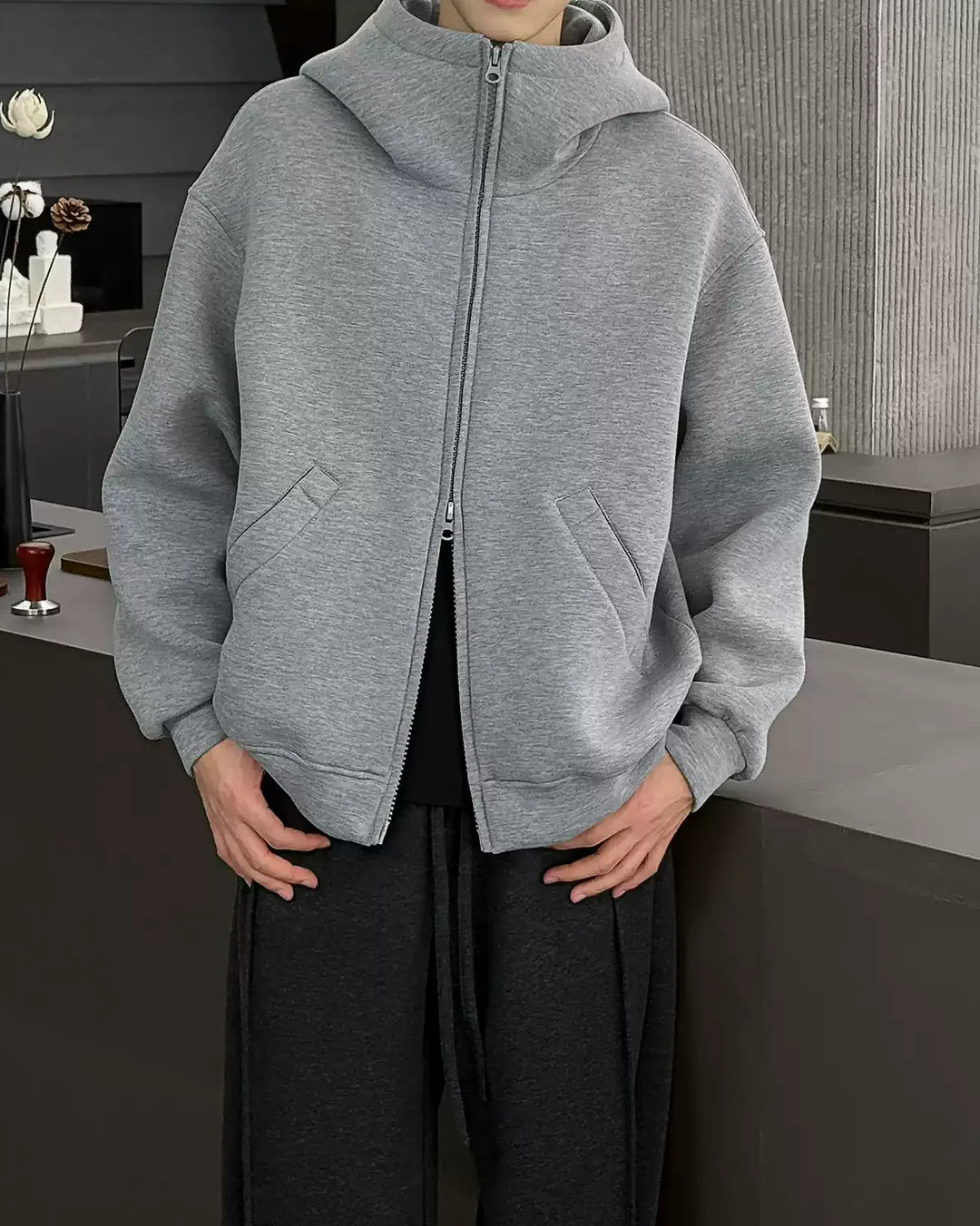 Lifestyle styling view of Minimalist Full-Zip Oversized Hoodie